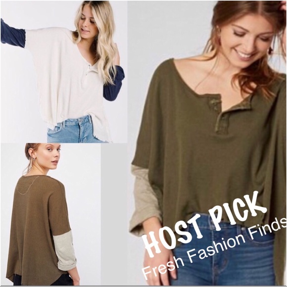 HP NWT Super Cute Free People Army Henley top - Picture 2 of 7